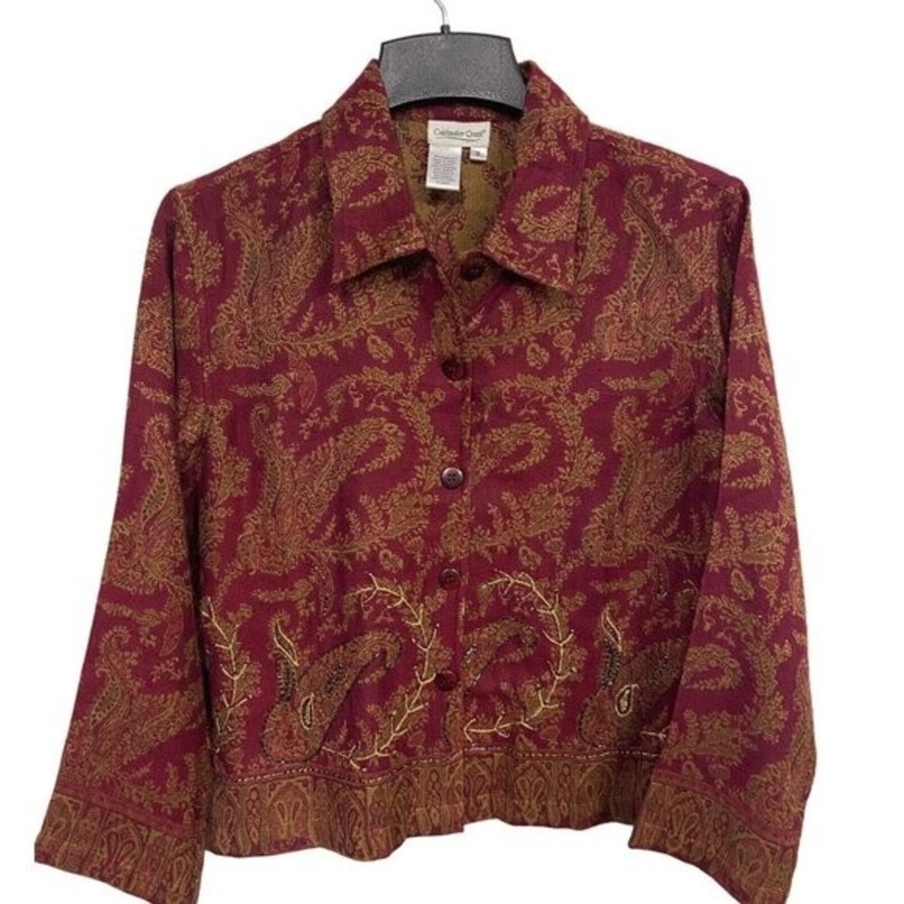 Coldwater Creek Jacket Womens Size S Gold and Brown Beaded Tapestry Long Sleeve